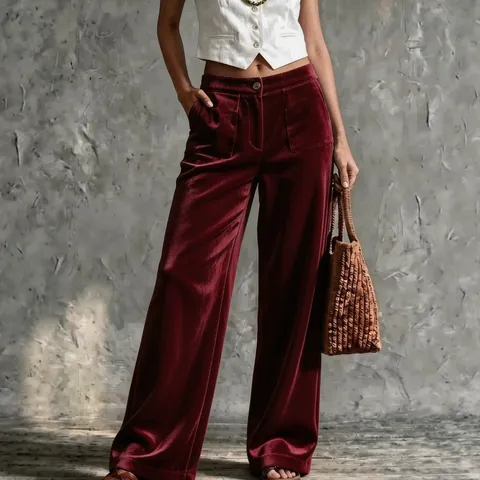 Women High Waist Velvet Wide Leg Pants Solid Color Straight Casual Trousers With Pockets Streetwear Autumn Winter Bottoms