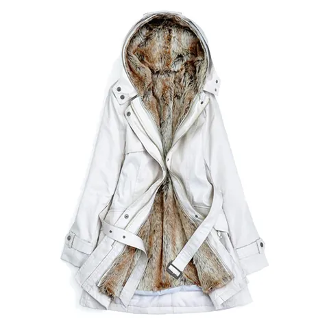 Women's Mid-Length Padded Parka Jacket With Faux Fur Collar Detachable Liner Belted Hooded Warm Winter Coat Outerwear