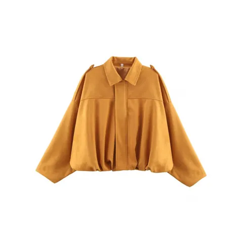 Giacca Bomber da Donna in Pelle Scamosciata Oversize Revers Cerniera Moda Streetwear Casual Top Tinta Unita