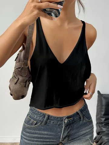 Canotta da Donna Casual a Maglia con Scollo a V Estiva Senza Maniche in Poliestere Cami Top per Uso Quotidiano Morbido Traspirante Basic Vest