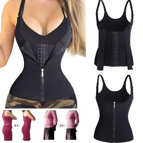 Gilet de Sudation en Spandex pour Femmes Gainant Contrôle du Ventre Corset avec Fermeture Éclair Débardeur Minceur pour Gym Fitness