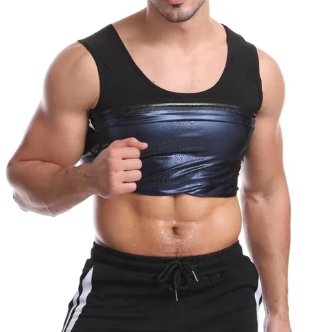 Gilet de Sudation pour Hommes Débardeur en Polymère Thermique Combinaison de Sauna Gaine Amincissante Contrôle du Ventre Fitness