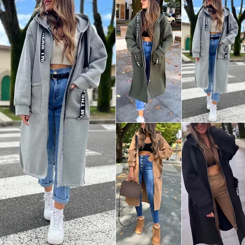 Dames Lange Oversized Fleece Gevoerde Rits Hoodie Jas Casual Sport Effen Kleur Lange Sweatshirt Jas Top