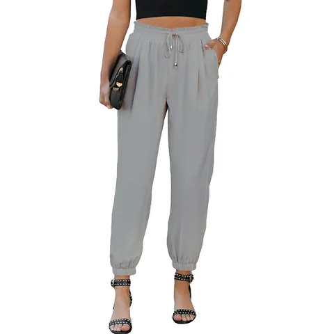 Women High Waist Drawstring Jogger Pants Casual Solid Color Tapered Trousers With Pockets Temperament Commute Long Pants
