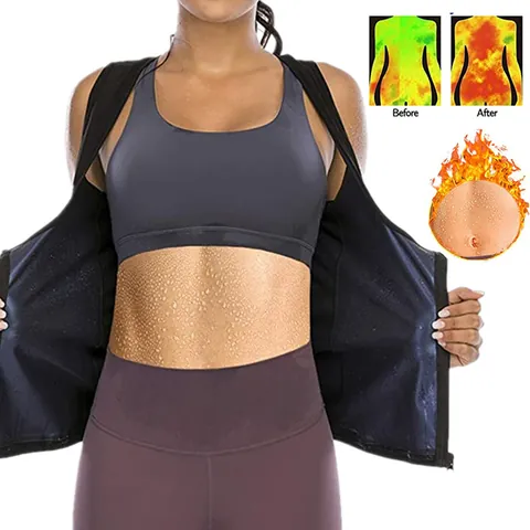 Gilet de Sudation Sauna pour Femme Gaine Amincissante Polymère Haut Retenant la Chaleur Corset à Fermeture Éclair pour Fitness Gym Entraînement