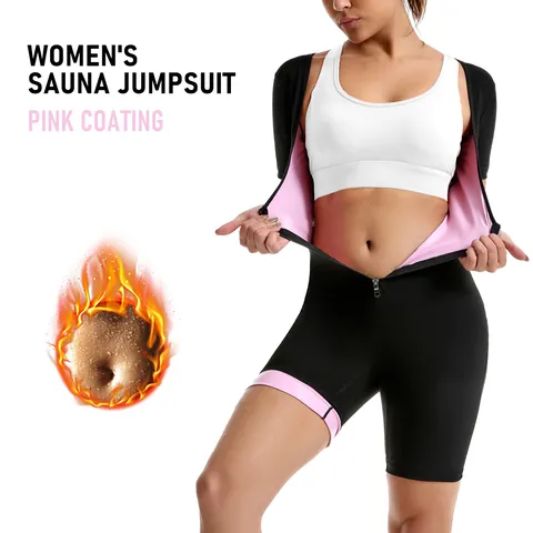 Women's Short Sleeve Sauna Jumpsuit Heat Trapping Sweat Suit For Fitness Gym Running Polyester Body Shaper Unitard Shapewear