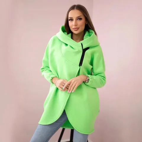 Γυναικεία Ζακέτα Φούτερ με Κουκούλα Fleece Μεγάλο Μέγεθος Ασύμμετρο Φερμουάρ Μακρυμάνικο Oversized Μονόχρωμο Casual