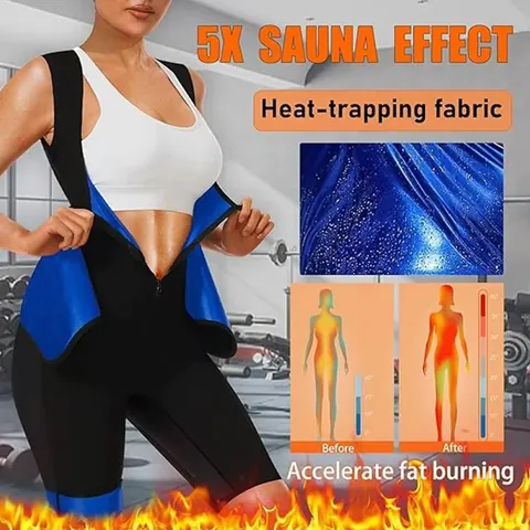 Combinaison de Sauna pour Femmes Gaine Amincissante Jumpsuit Polyester Entraîneur de Taille Fitness Workout Top And Bottom