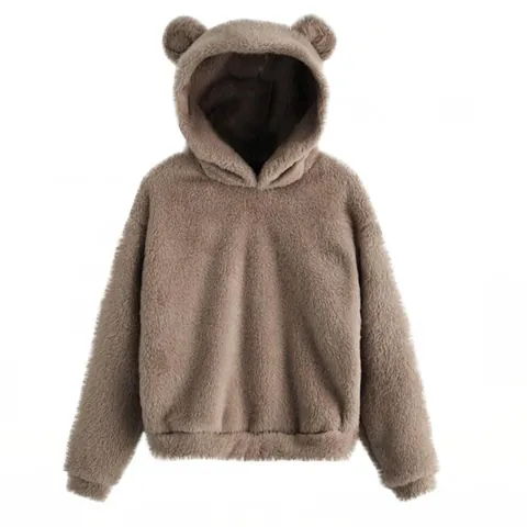 Sweat à Capuche en Peluche Oreilles de Lapin pour Femmes Coupe Ample Chaud Hiver Polaire Couleur Unie Mode Haut Décontracté