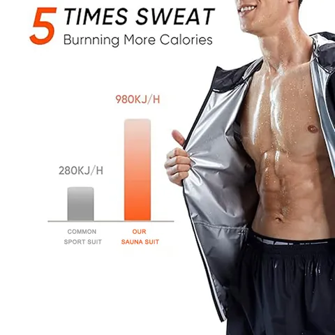 Combinaison de Sauna pour Hommes Ensemble de Veste à Capuche et Pantalon Imperméable Coupe-vent Grande Taille Sportswear de Sauna pour Fitness Perte de Poids