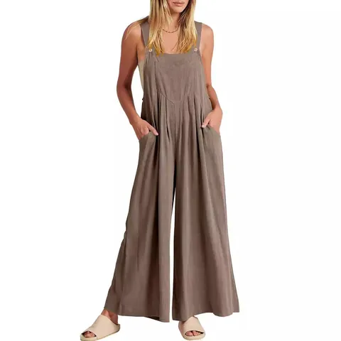Tuta Casual in Cotone e Lino da Donna con Gamba Larga e Spalline Regolabili Salopette Tinta Unita per Spiaggia Estate