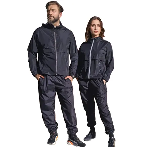 Combinaison de Sauna pour Hommes Ensemble de Veste à Capuche et Pantalon Imperméable Coupe-vent Grande Taille Sportswear de Sauna pour Fitness Perte de Poids
