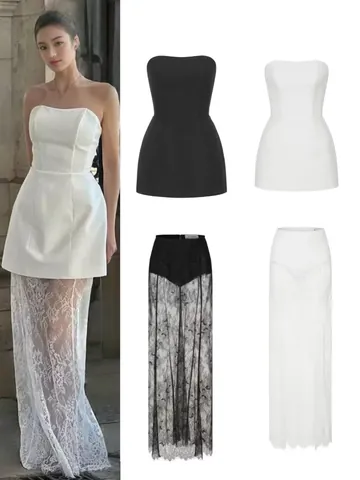 Dames Europese Amerikaanse Zomer Kant Tweedelige Set Sexy Strapless Tube Top En Hoge Taille Mesh Maxi Rok Outfit