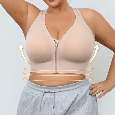 Women Front Zipper Wireless Sports Bra High Impact Racerback Padded Yoga Gym Fitness Workout Activewear Top