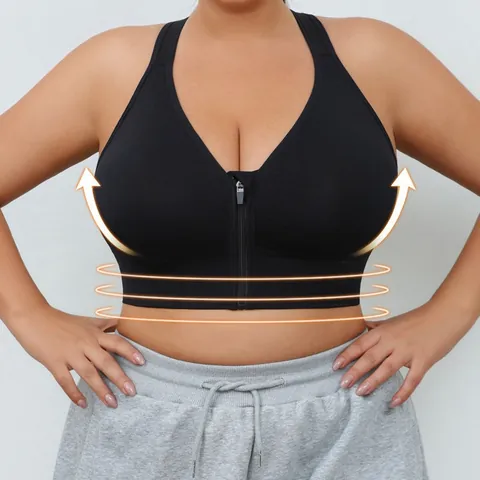 Women Front Zipper Wireless Sports Bra High Impact Racerback Padded Yoga Gym Fitness Workout Activewear Top
