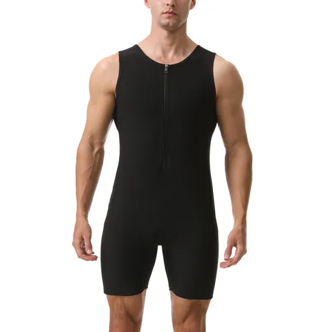 Body de Sauna en Polyester pour Hommes Gilet de Sudation Avec Fermeture Éclair Avant Sculptant Haut Et Bas Fitness