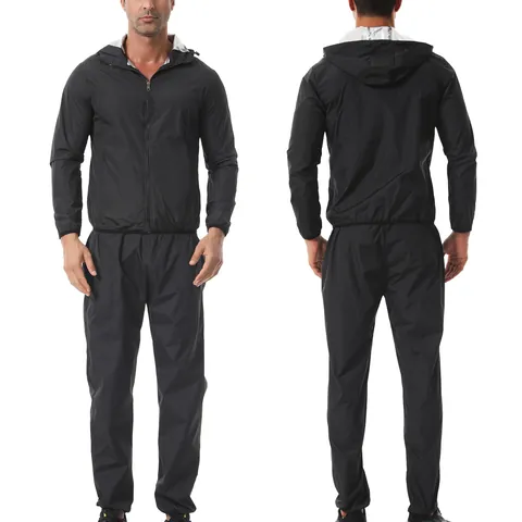 Combinaison de Sudation pour Hommes pour Perte de Poids Survêtement de Sauna Veste à Capuche et Pantalon Fitness Entraînement Polyester Enduit d'Argent