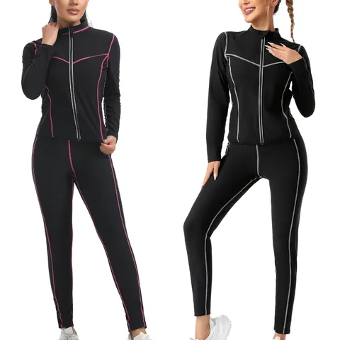 Combinaison de Sauna en Polyester pour Femmes pour Perdre du Poids Body Shaper Doublure Cousue Top And Bottom