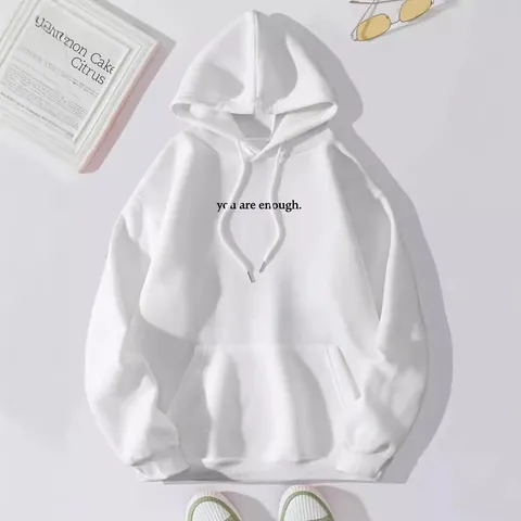 Women's Oversized Polyester Fleece Hoodie Letter Print Hooded Sweatshirt With Kangaroo Pocket Drawstring Casual Winter Top