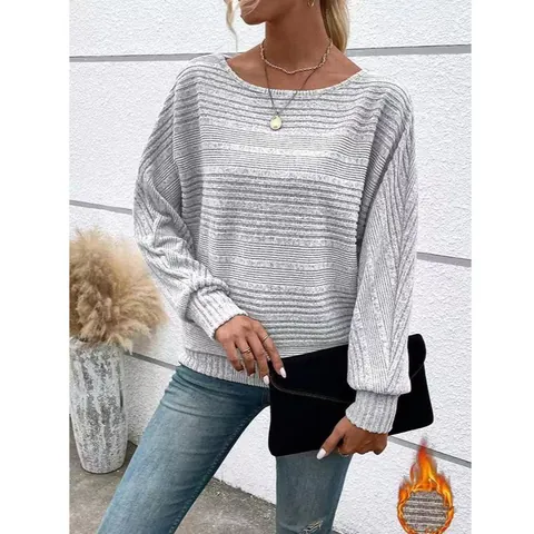 Γυναικείο Casual Μακρυμάνικο T-Shirt Ριμπ Στρογγυλή Λαιμόκοψη Πουλόβερ Μονόχρωμο Φλις Ζεστή Μπλούζα Φθινόπωρο Χειμώνας