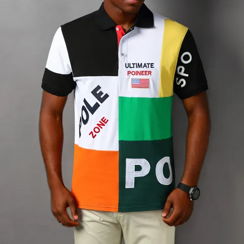 Polo da Uomo Taglie Forti in Cotone Patchwork a Blocchi di Colore Manica Corta Con Ricamo di Lettere Casual Sportivo Moda Polo