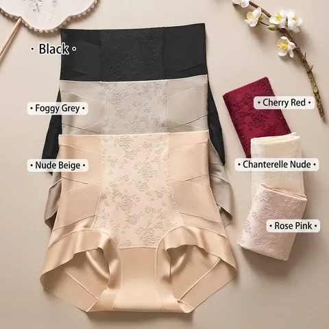 Women High Waist Tummy Control Shapewear Panties Seamless Butt Lifting National Style Embroidered Slimming Underwear Elegant Briefs