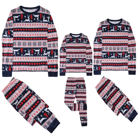 Kerst Bijpassende Familie Pyjama Set Bedrukt Rendier Sneeuwvlok Lange Mouw Top En Broek Loungewear Voor Heren Dames Kinderen