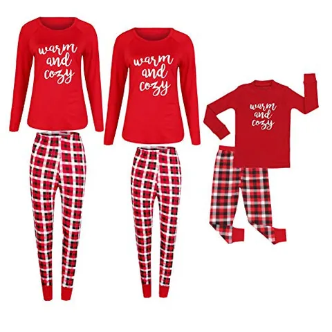 Kerstmis Familie Bijpassende Pyjama Rood Top Lange Mouwen en Geruite Broek Top en Bottom Loungewear Set