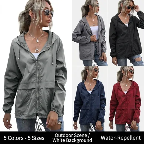 Dames Lichtgewicht Jas met Capuchon Outdoor Winddicht Regenjas Trekkoord Taille Ritssluiting Casual Sportief Top