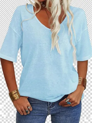 Γυναικείο T-Shirt με Λαιμόκοψη V και Μισό Μανίκι Casual Βαμβακερό Τοπ Μονόχρωμο Χαλαρό Μινιμαλιστικό Καλοκαιρινό T-Shirt
