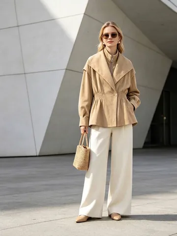 Women Polyester Faux Suede Top Faux Two-Piece Slim Waist Jacket Retro British Style Long Sleeve Outerwear Autumn Chic
