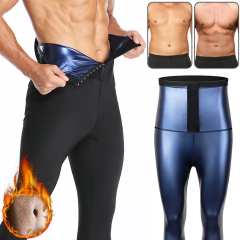 Pantalon de Sauna à Taille Haute pour Hommes Améliorant la Transpiration Modelage du Corps Legging Minceur Avec Crochets Réglables