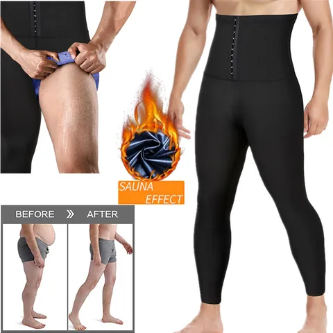 Pantalon de Sauna à Taille Haute pour Hommes Améliorant la Transpiration Modelage du Corps Legging Minceur Avec Crochets Réglables