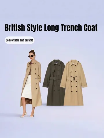 Trench-coat Long à Double Boutonnage pour Femmes Style Britannique Imperméable avec Ceinture Épaulettes Couleur Unie Mode Haut