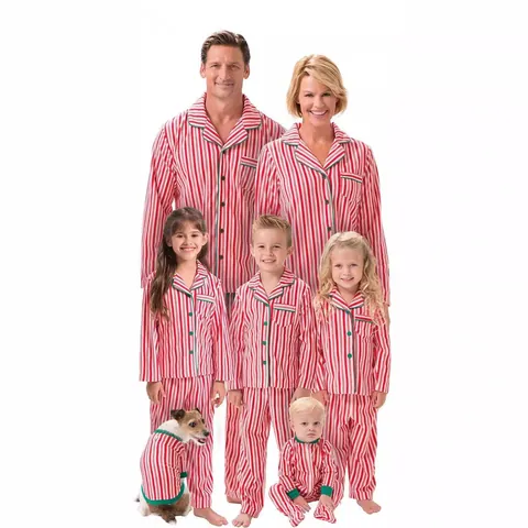 Family Christmas Pajamas Red White Striped Sleepwear Top And Bottom For Women Men Kids Baby Pajamas Festive Home Wear