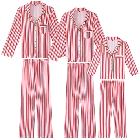 Family Christmas Pajamas Red White Striped Sleepwear Top And Bottom For Women Men Kids Baby Pajamas Festive Home Wear