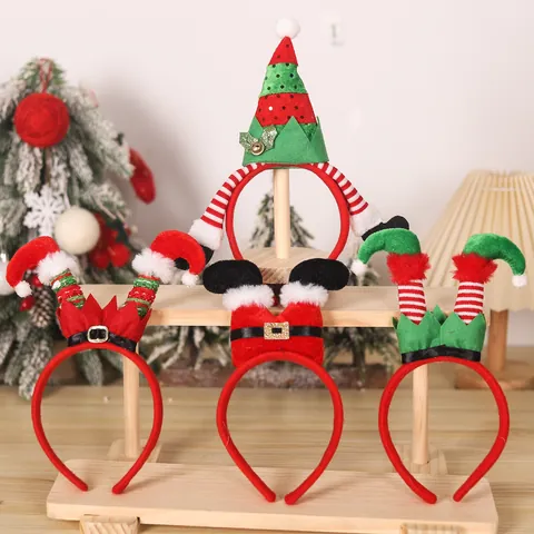Christmas Decorative Headband Festive Party Headpiece Fabric Sequin Elf Santa Legs Cartoon Headwear For Holiday Celebration