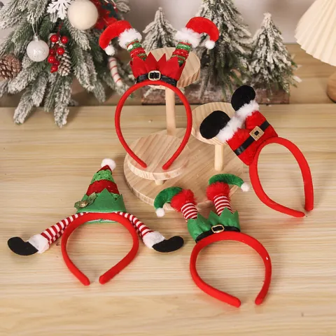 Christmas Decorative Headband Festive Party Headpiece Fabric Sequin Elf Santa Legs Cartoon Headwear For Holiday Celebration
