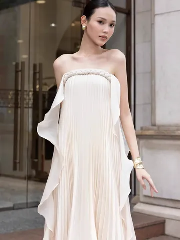 Women Sexy Off-Shoulder Braided Pleated Maxi Dress Elegant Ribbon Evening Gown For Banquet Party Lady Fairy Dress