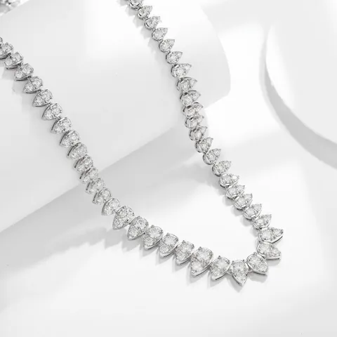 Luxury Moissanite 925 Sterling Silver Necklace For Women GRA Certified 18K White Gold Plated Full Pavé Pear Cut Moissanite Tennis Chain For Wedding Party Banquet Jewelry Gift