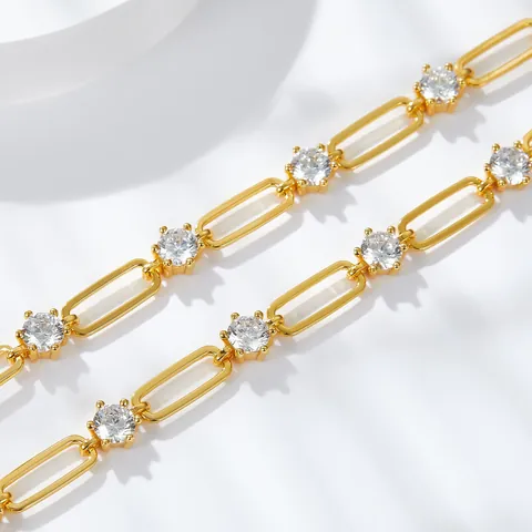 Vintage 18K Gold Plated 925 Sterling Silver Paperclip Necklace For Women With D Color Moissanite Round Sparkly Jewelry Set