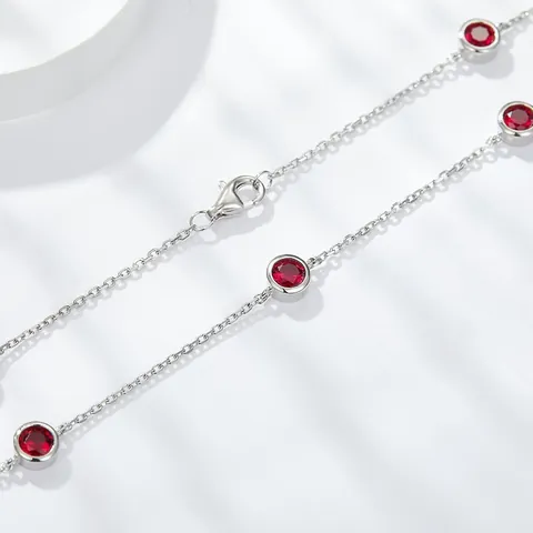 925 Sterling Silver Lab Grown Ruby Choker Necklace 18K Gold Plated Bubble Style Minimalist Jewelry GRA Certificate