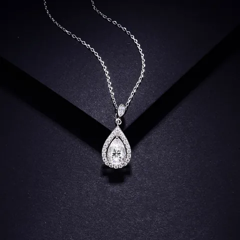 1.5 Carat Pear Cut Moissanite Pendant Necklace 925 Sterling Silver White Gold Plated Teardrop Choker For Women Wedding Jewelry Gift GRA
