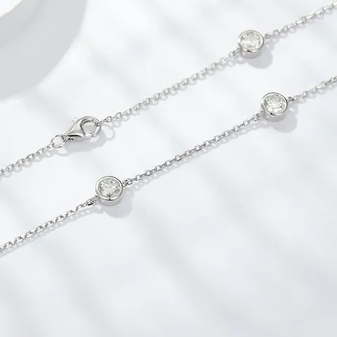 925 Sterling Silver Moissanite Bubble Station Necklace Bracelet For Women 18K Gold Plated Round Cut Moissanite GRA Jewelry Gift