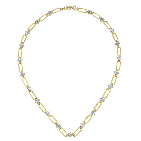 Vintage 18K Gold Plated 925 Sterling Silver Paperclip Necklace For Women With D Color Moissanite Round Sparkly Jewelry Set