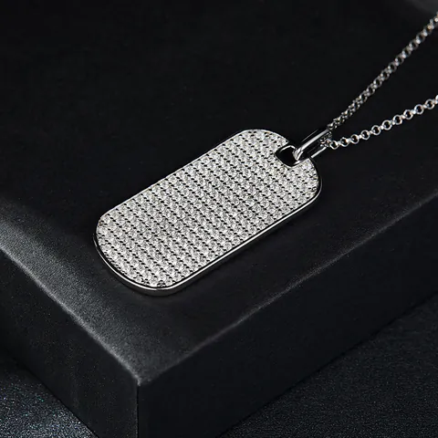 Collar con Colgante de Moissanita Hip Hop para Hombre Plata de Ley 925 Color D VVS Óvalo Dog Tag GRA Joyería de Moda