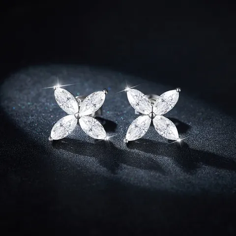 GRA 925 Sterling Silver Moissanite Four Leaf Clover Jewelry Set Marquise Cut Pendant Necklace Stud Earrings For Women Jewelry