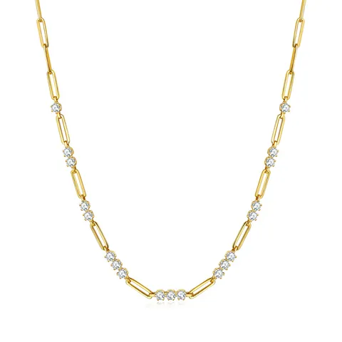 Collana in Argento Sterling 925 con Moissanite Placcata Oro 18K Catena a Graffetta Gioielli con Pietre Tonde Donna Con GRA