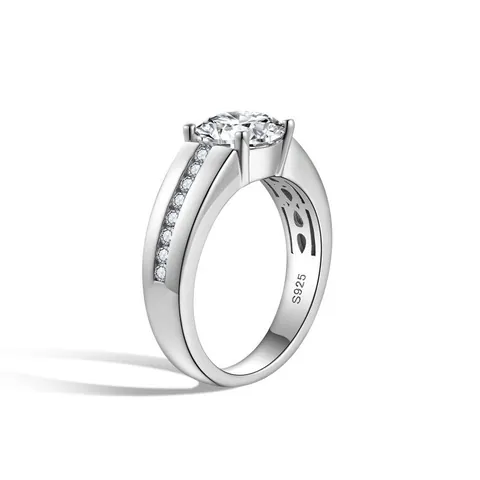 Anillo de Moissanita de 2 Quilates para Hombre Plata de Ley 925 Baño de Oro Blanco de 18K Alianza de Boda Minimalista Certificado GRA Joyería