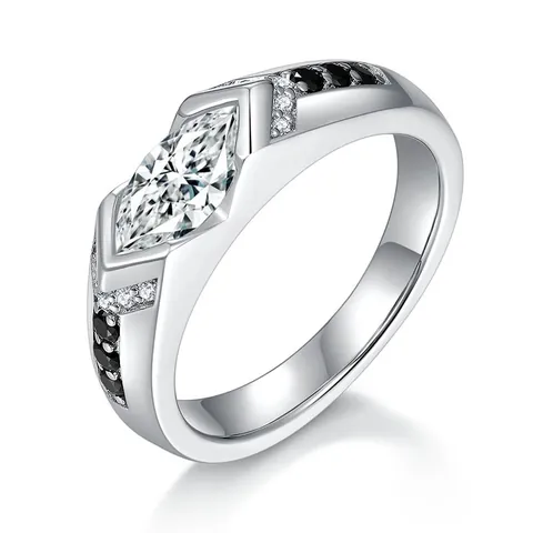 Anello Moissanite Marquise da 1 Carato di Design Pura Argento 925 Contrasto Bianco e Nero con Strass Unisex Gioielli GRA